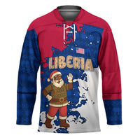 Liberia Christmas Hockey Jersey with Santa Claus Map Graphic and Red Blue Festive - Wonder Print Shop