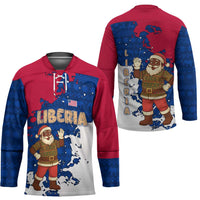 Liberia Christmas Hockey Jersey with Santa Claus Map Graphic and Red Blue Festive - Wonder Print Shop