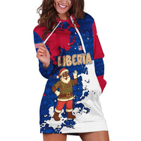 Liberia Christmas Hoodie Dress with Santa Claus Map Graphic and Red Blue Festive - Wonder Print Shop