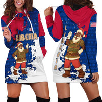 Liberia Christmas Hoodie Dress with Santa Claus Map Graphic and Red Blue Festive - Wonder Print Shop