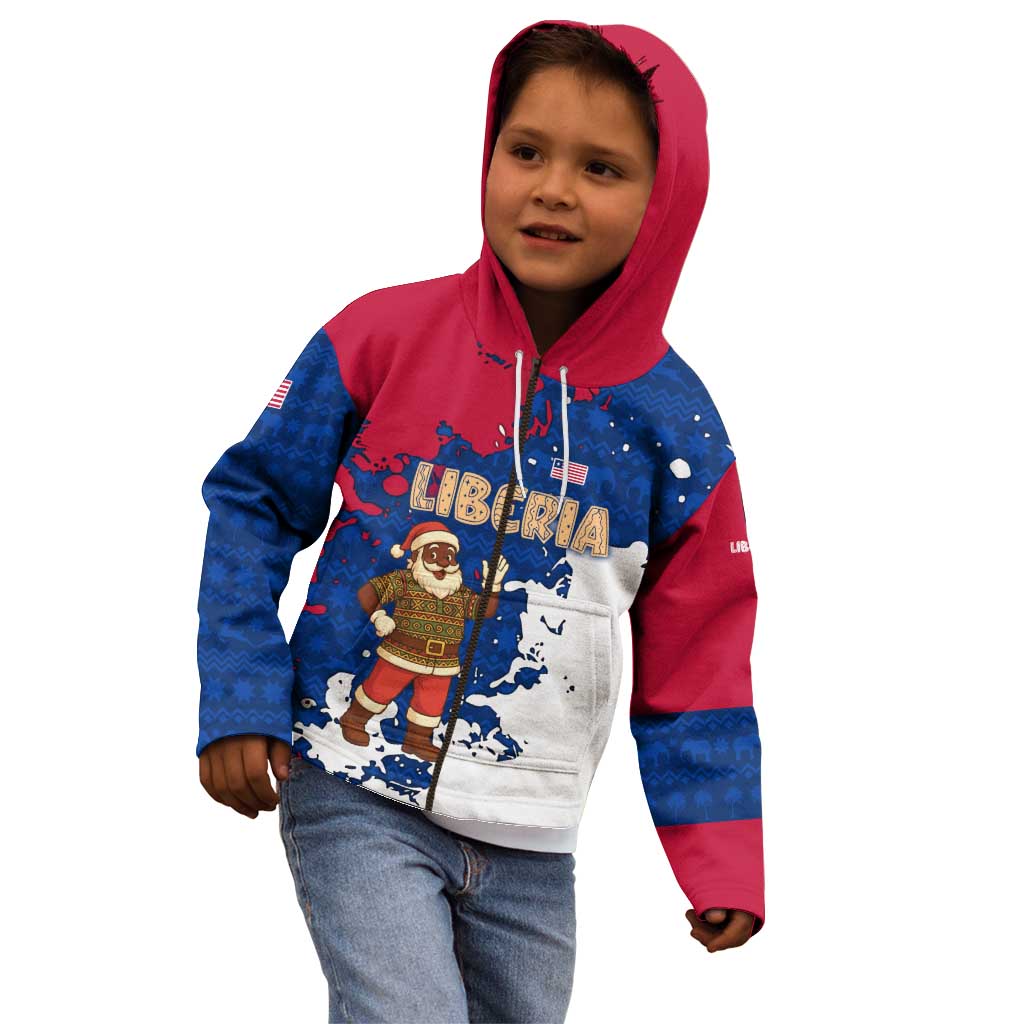 Liberia Christmas Kid Hoodie with Santa Claus Map Graphic and Red Blue Festive - Wonder Print Shop