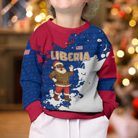 Liberia Christmas Kid Ugly Christmas Sweater with Santa Claus Map Graphic and Red Blue Festive - Wonder Print Shop