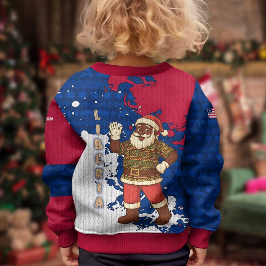 Liberia Christmas Kid Ugly Christmas Sweater with Santa Claus Map Graphic and Red Blue Festive - Wonder Print Shop