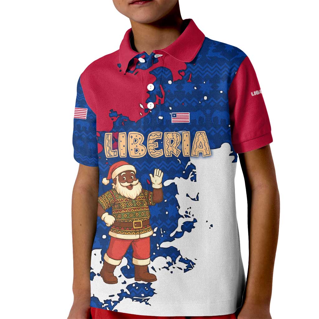 Liberia Christmas Kid Polo Shirt with Santa Claus Map Graphic and Red Blue Festive - Wonder Print Shop