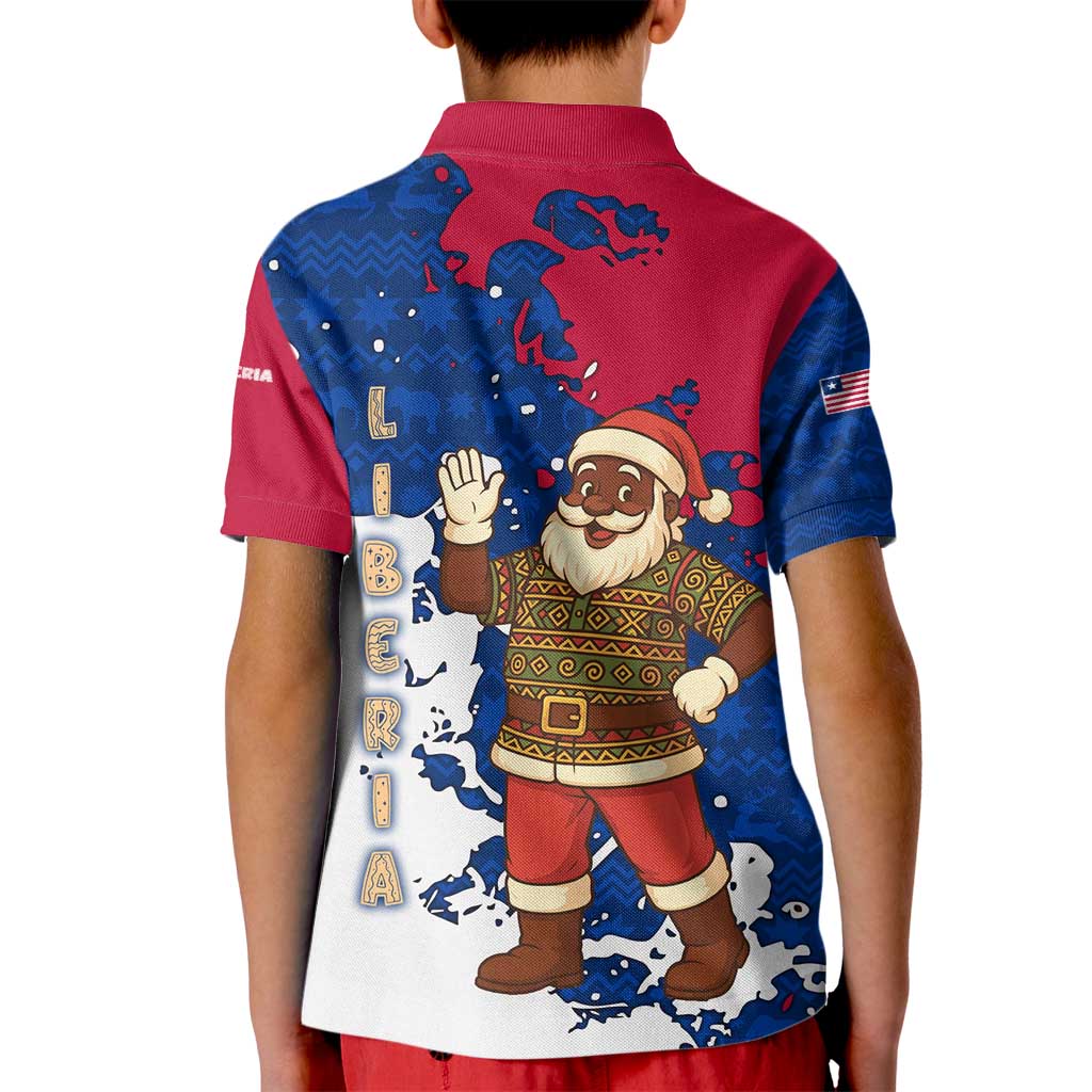 Liberia Christmas Kid Polo Shirt with Santa Claus Map Graphic and Red Blue Festive - Wonder Print Shop
