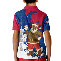 Liberia Christmas Kid Polo Shirt with Santa Claus Map Graphic and Red Blue Festive - Wonder Print Shop