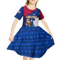Liberia Christmas Kid Short Sleeve Dress with Santa Claus Map Graphic and Red Blue Festive - Wonder Print Shop