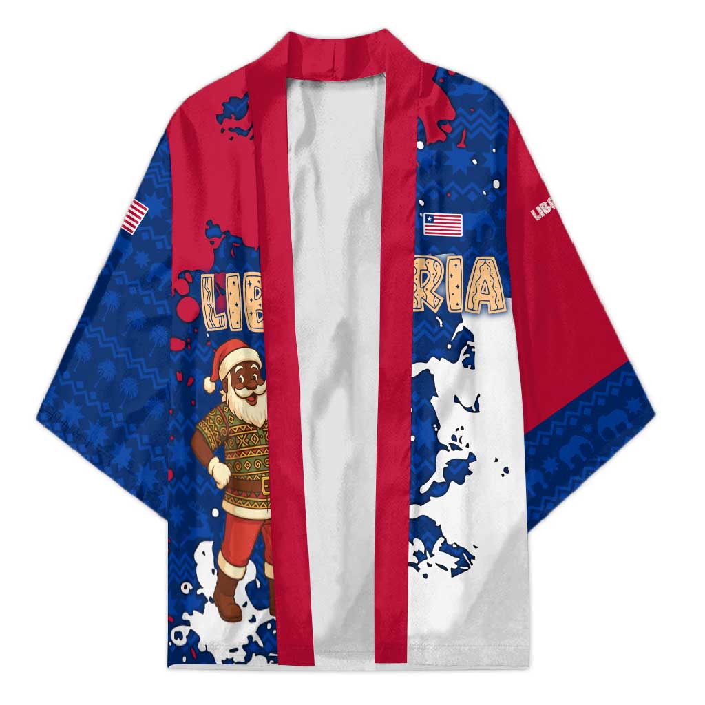 Liberia Christmas Kimono with Santa Claus Map Graphic and Red Blue Festive - Wonder Print Shop