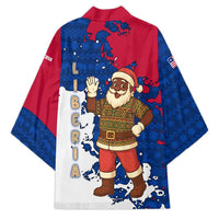Liberia Christmas Kimono with Santa Claus Map Graphic and Red Blue Festive - Wonder Print Shop