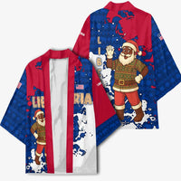 Liberia Christmas Kimono with Santa Claus Map Graphic and Red Blue Festive - Wonder Print Shop