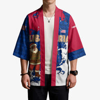 Liberia Christmas Kimono with Santa Claus Map Graphic and Red Blue Festive - Wonder Print Shop