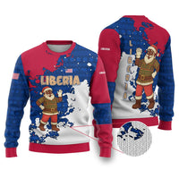 Liberia Christmas Ugly Christmas Sweater with Santa Claus Map Graphic and Red Blue Festive - Wonder Print Shop