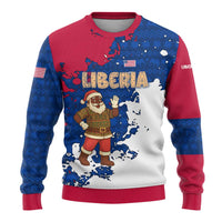 Liberia Christmas Ugly Christmas Sweater with Santa Claus Map Graphic and Red Blue Festive - Wonder Print Shop