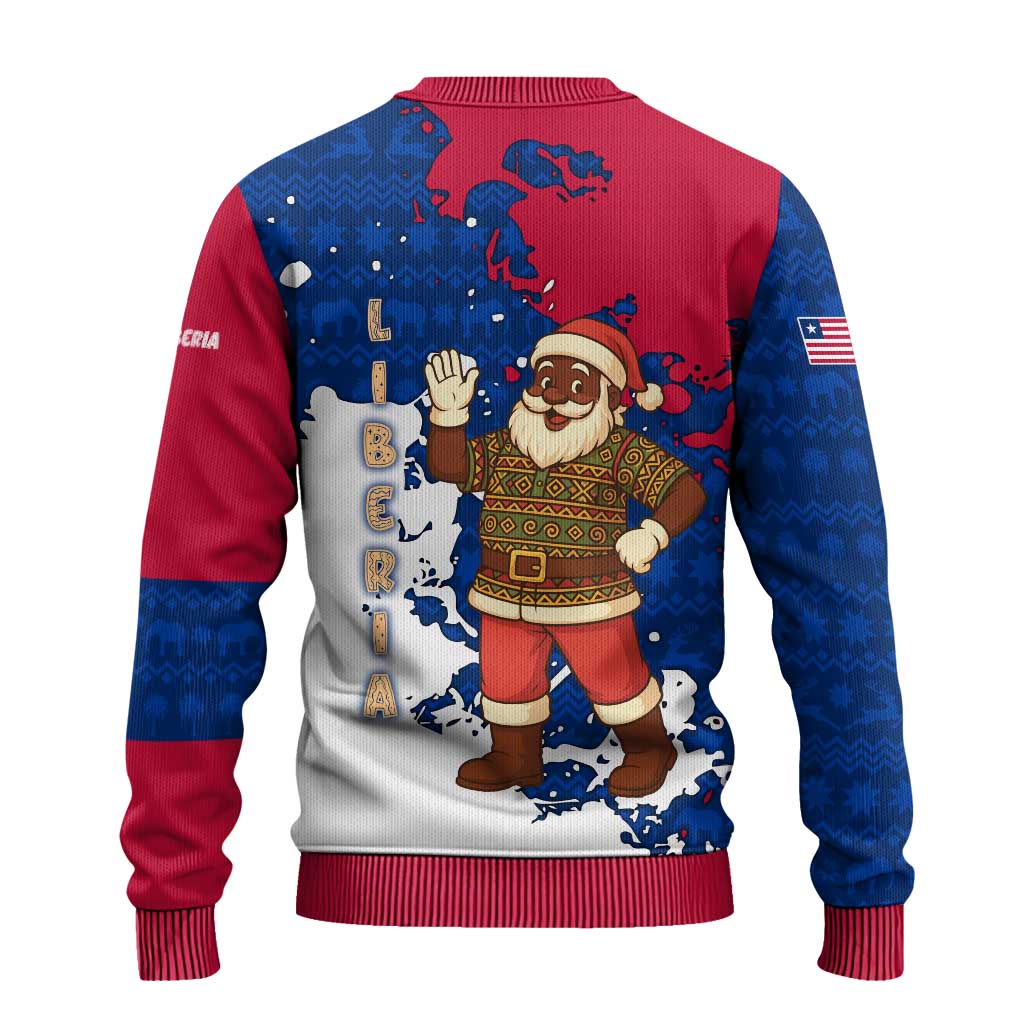 Liberia Christmas Ugly Christmas Sweater with Santa Claus Map Graphic and Red Blue Festive - Wonder Print Shop