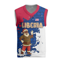 Liberia Christmas Knitted V-Neck Vest with Santa Claus Map Graphic and Red Blue Festive - Wonder Print Shop