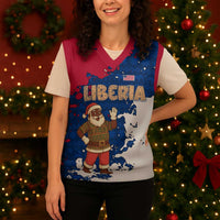 Liberia Christmas Knitted V-Neck Vest with Santa Claus Map Graphic and Red Blue Festive - Wonder Print Shop