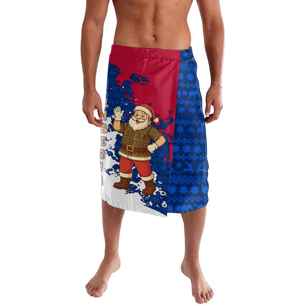 Liberia Christmas Lavalava with Santa Claus Map Graphic and Red Blue Festive - Wonder Print Shop