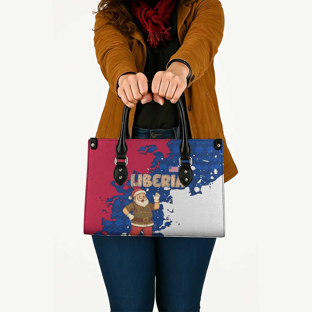 Liberia Christmas Leather Bag with Santa Claus Map Graphic and Red Blue Festive - Wonder Print Shop