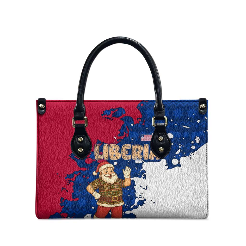 Liberia Christmas Leather Bag with Santa Claus Map Graphic and Red Blue Festive - Wonder Print Shop