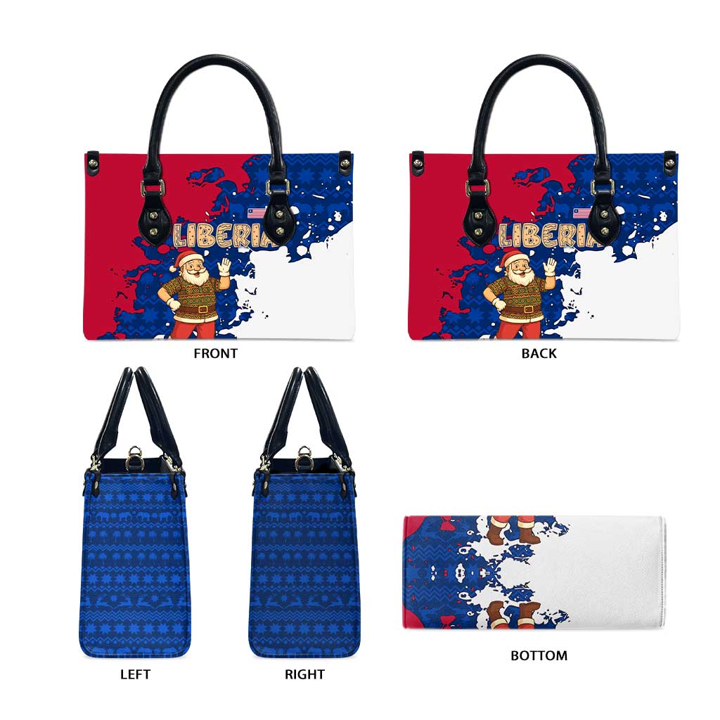 Liberia Christmas Leather Bag with Santa Claus Map Graphic and Red Blue Festive - Wonder Print Shop
