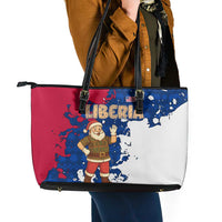 Liberia Christmas Leather Tote Bag with Santa Claus Map Graphic and Red Blue Festive - Wonder Print Shop