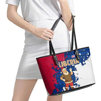 Liberia Christmas Leather Tote Bag with Santa Claus Map Graphic and Red Blue Festive - Wonder Print Shop