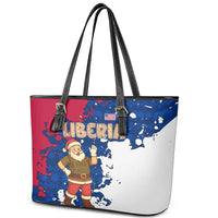 Liberia Christmas Leather Tote Bag with Santa Claus Map Graphic and Red Blue Festive - Wonder Print Shop