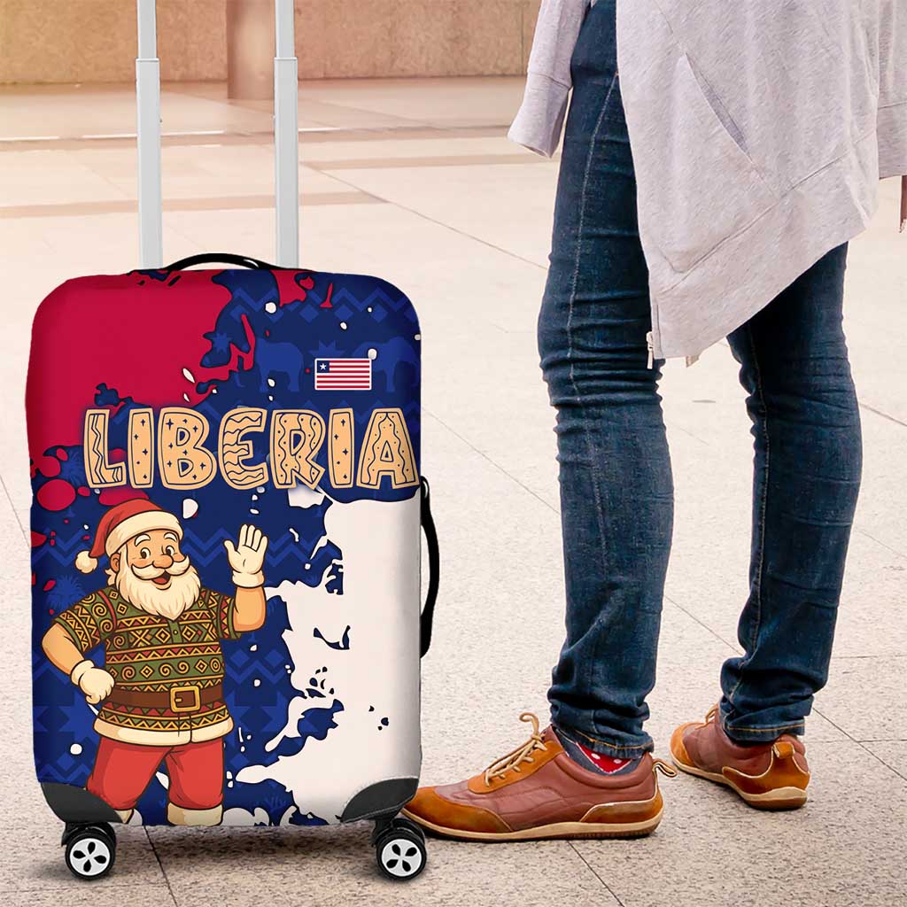Liberia Christmas Luggage Cover with Santa Claus Map Graphic and Red Blue Festive - Wonder Print Shop