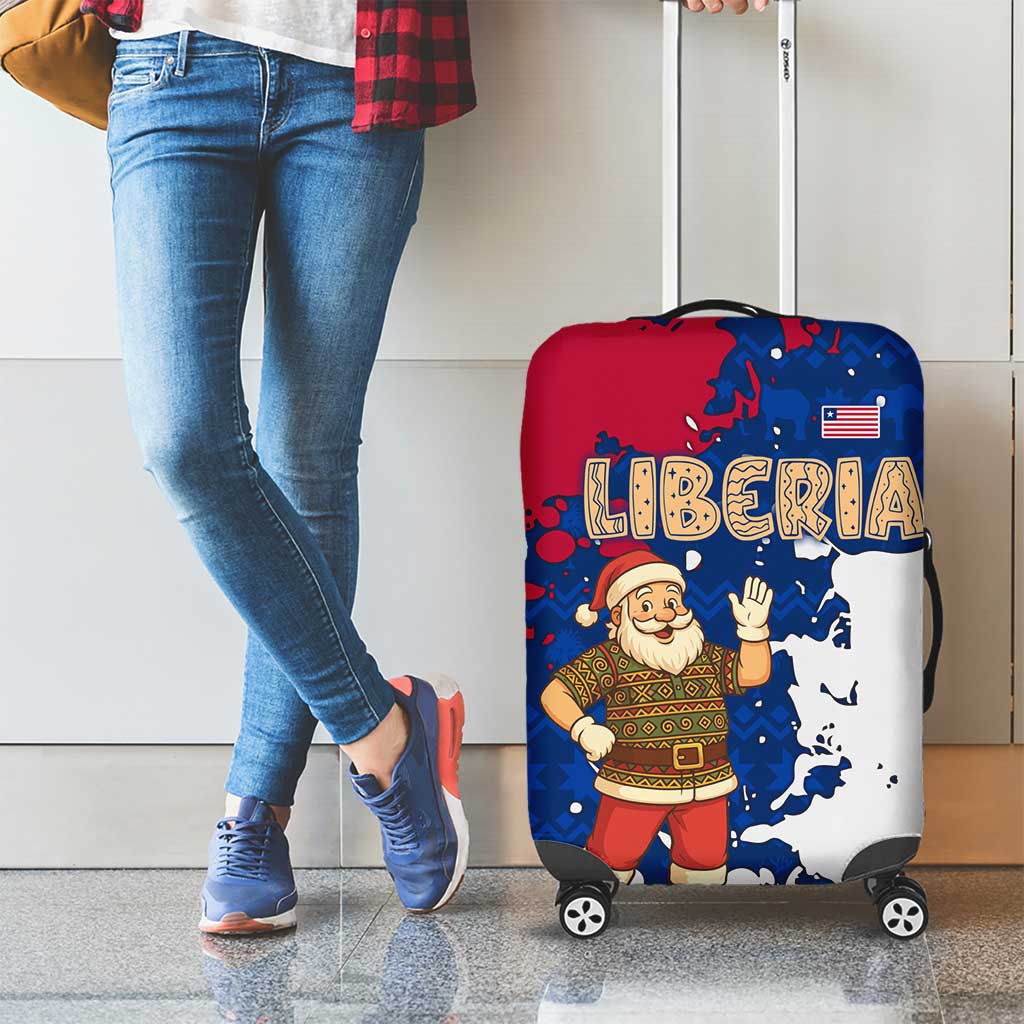 Liberia Christmas Luggage Cover with Santa Claus Map Graphic and Red Blue Festive - Wonder Print Shop