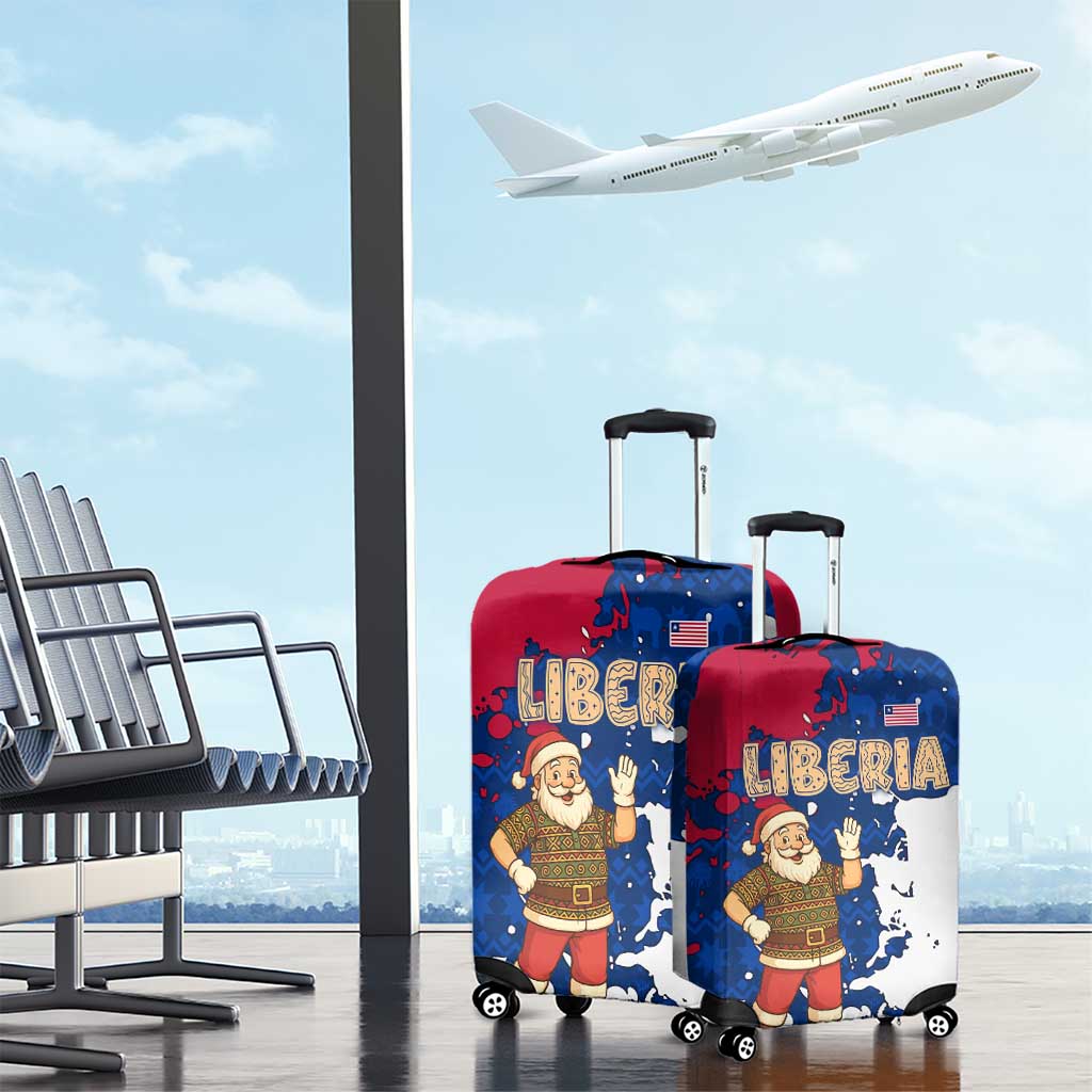 Liberia Christmas Luggage Cover with Santa Claus Map Graphic and Red Blue Festive - Wonder Print Shop