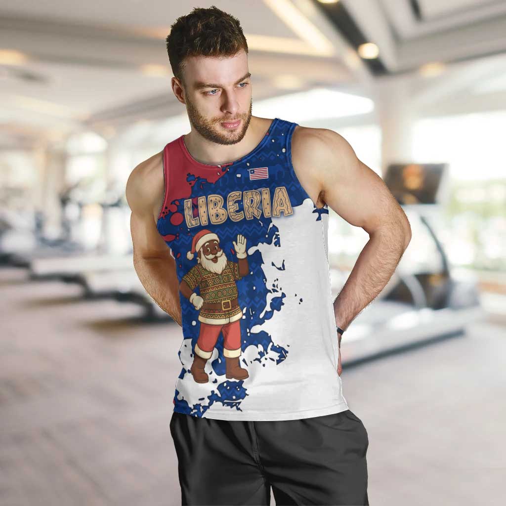 Liberia Christmas Men Tank Top with Santa Claus Map Graphic and Red Blue Festive - Wonder Print Shop