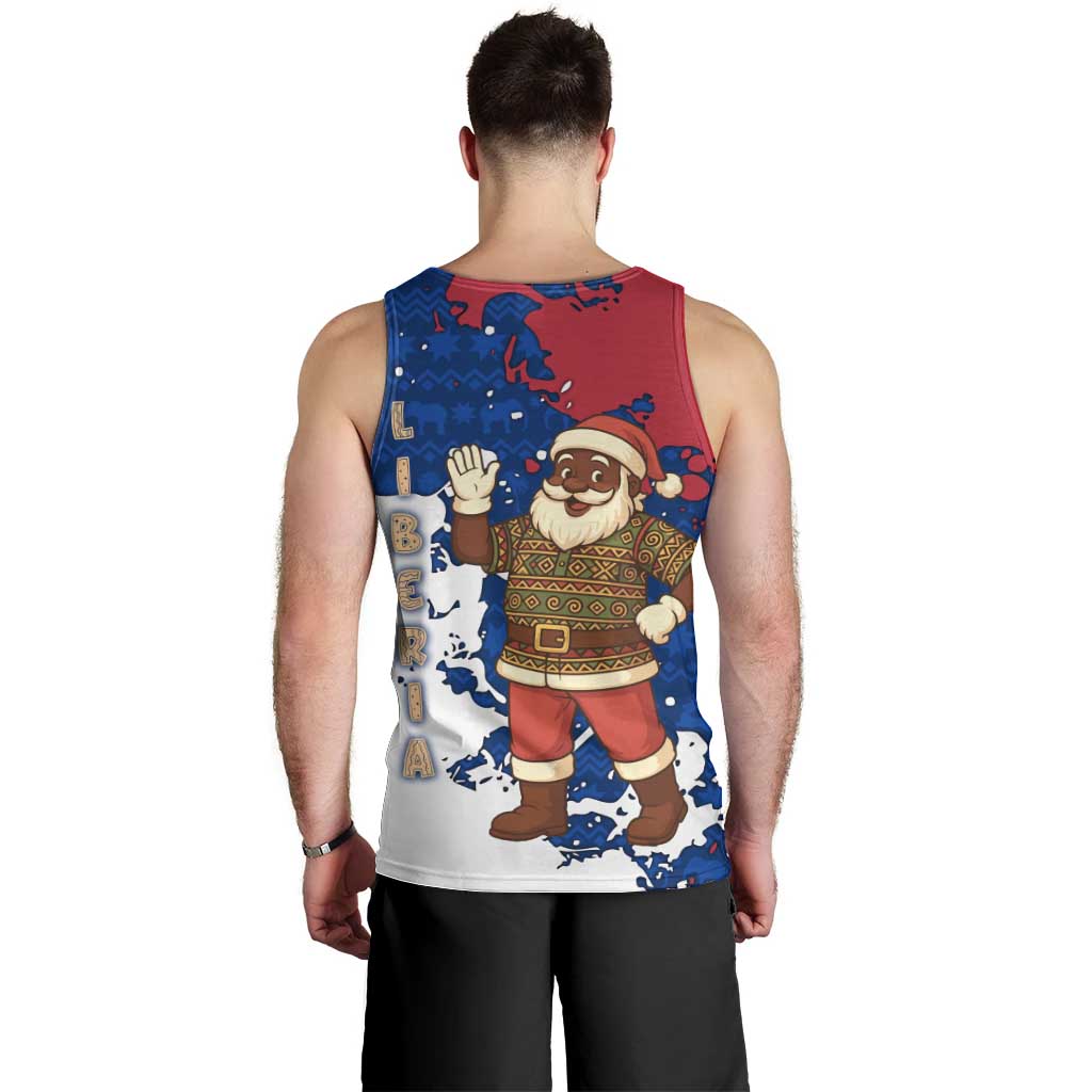 Liberia Christmas Men Tank Top with Santa Claus Map Graphic and Red Blue Festive - Wonder Print Shop