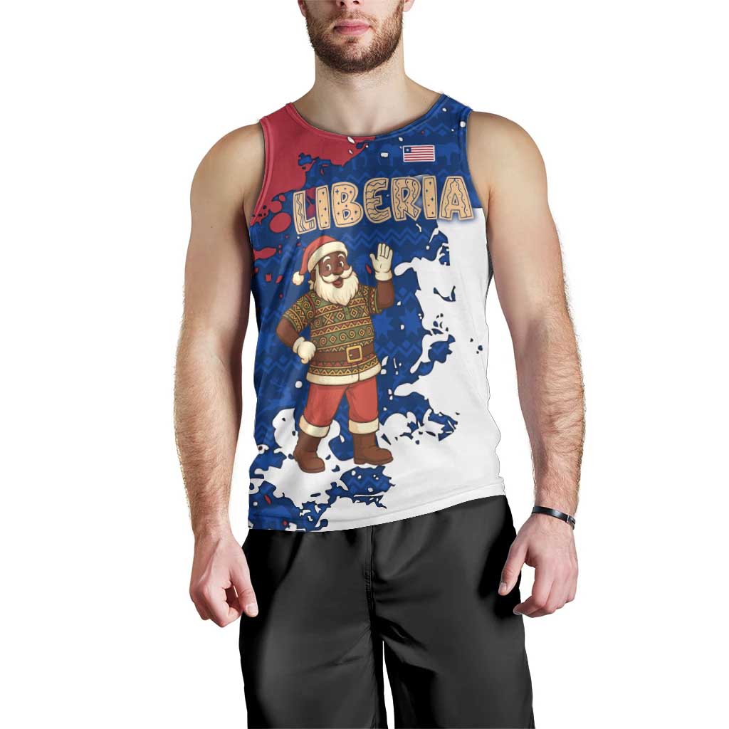 Liberia Christmas Men Tank Top with Santa Claus Map Graphic and Red Blue Festive - Wonder Print Shop