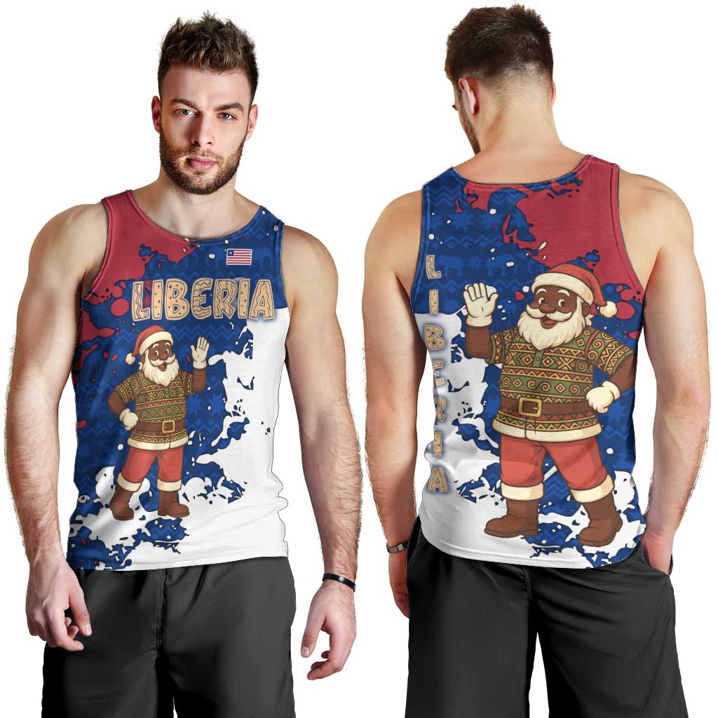 Liberia Christmas Men Tank Top with Santa Claus Map Graphic and Red Blue Festive - Wonder Print Shop