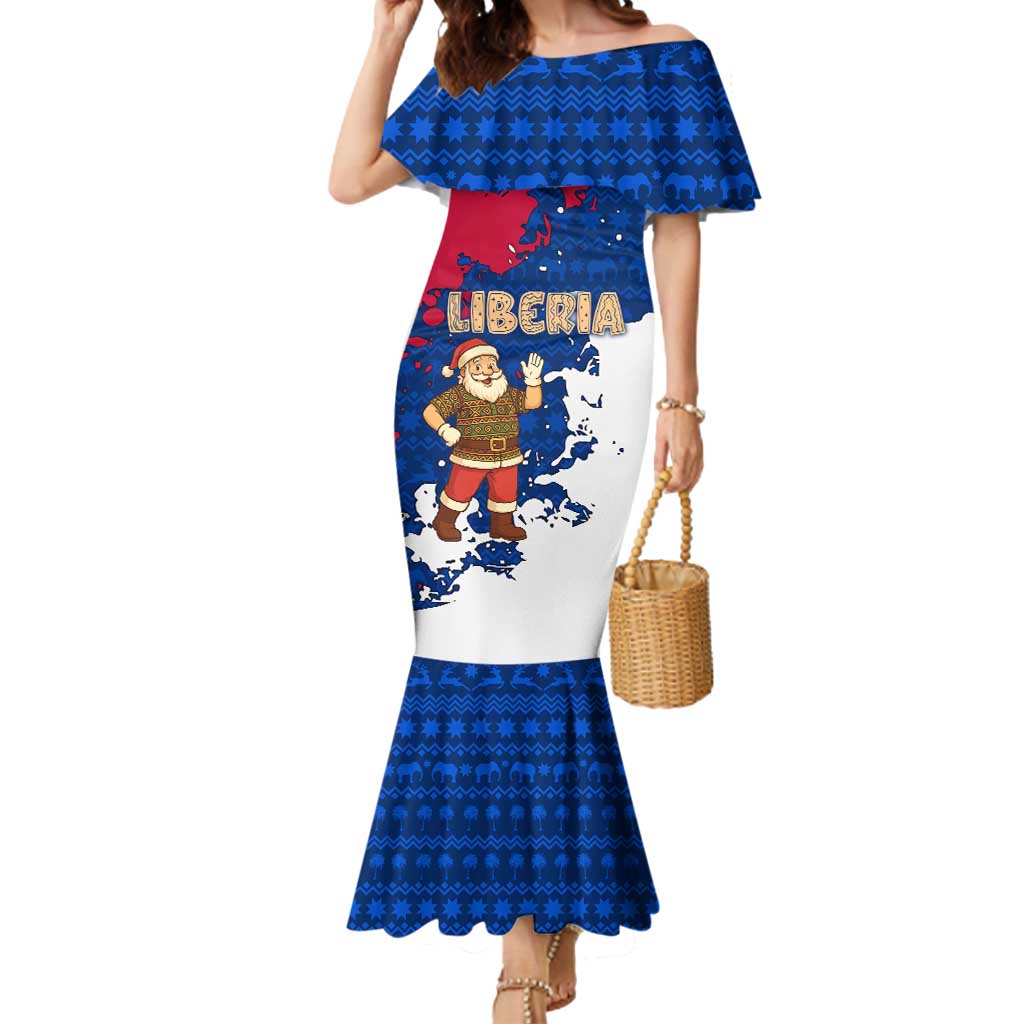 Liberia Christmas Mermaid Dress with Santa Claus Map Graphic and Red Blue Festive - Wonder Print Shop