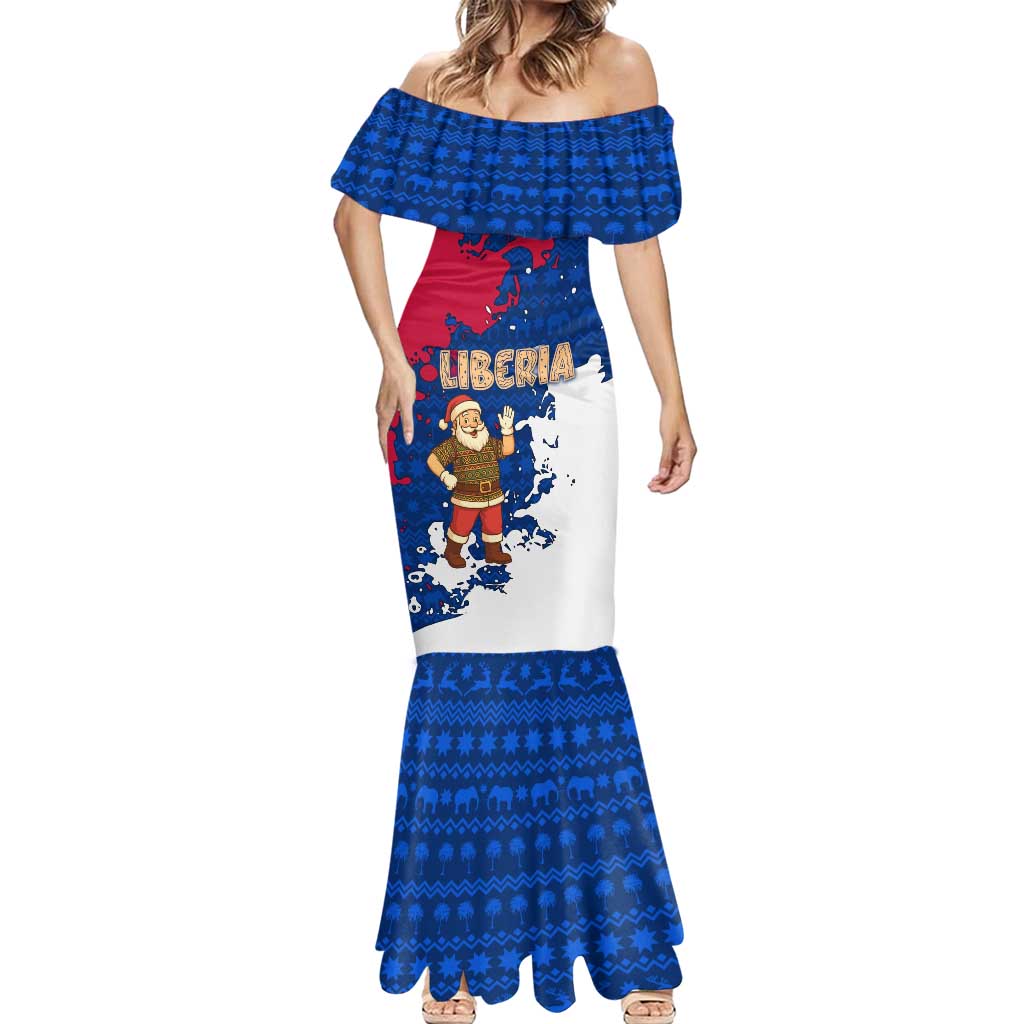Liberia Christmas Mermaid Dress with Santa Claus Map Graphic and Red Blue Festive - Wonder Print Shop