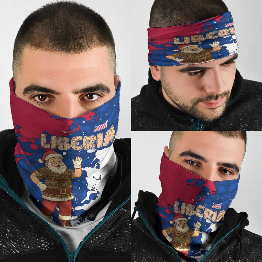 Liberia Christmas Neck Gaiter with Santa Claus Map Graphic and Red Blue Festive - Wonder Print Shop