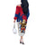 Liberia Christmas Off The Shoulder Long Sleeve Dress with Santa Claus Map Graphic and Red Blue Festive - Wonder Print Shop
