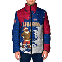 Liberia Christmas Padded Jacket with Santa Claus Map Graphic and Red Blue Festive - Wonder Print Shop