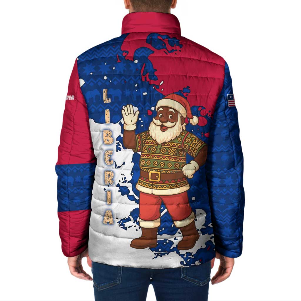 Liberia Christmas Padded Jacket with Santa Claus Map Graphic and Red Blue Festive - Wonder Print Shop