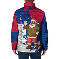 Liberia Christmas Padded Jacket with Santa Claus Map Graphic and Red Blue Festive - Wonder Print Shop