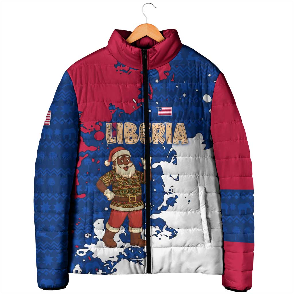 Liberia Christmas Padded Jacket with Santa Claus Map Graphic and Red Blue Festive - Wonder Print Shop