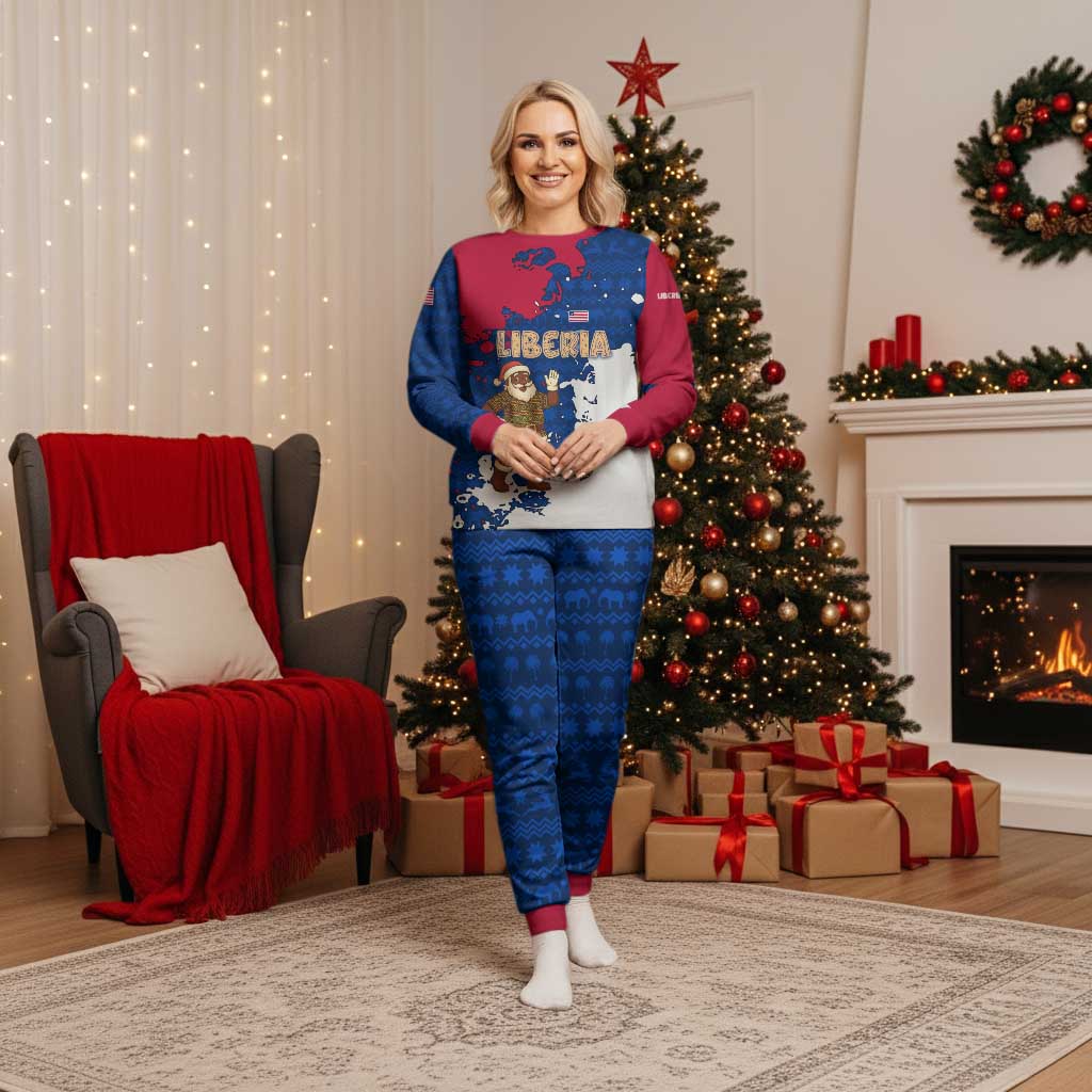 Liberia Christmas Pajama Set with Santa Claus Map Graphic and Red Blue Festive - Wonder Print Shop