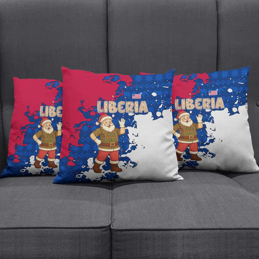 Liberia Christmas Pillow Cover with Santa Claus Map Graphic and Red Blue Festive - Wonder Print Shop