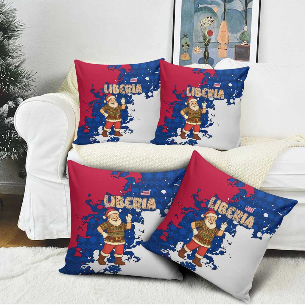 Liberia Christmas Pillow Cover with Santa Claus Map Graphic and Red Blue Festive - Wonder Print Shop