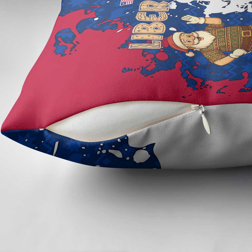 Liberia Christmas Pillow Cover with Santa Claus Map Graphic and Red Blue Festive - Wonder Print Shop