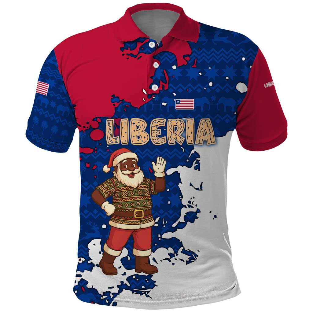 Liberia Christmas Polo Shirt with Santa Claus Map Graphic and Red Blue Festive - Wonder Print Shop