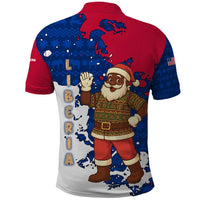 Liberia Christmas Polo Shirt with Santa Claus Map Graphic and Red Blue Festive - Wonder Print Shop