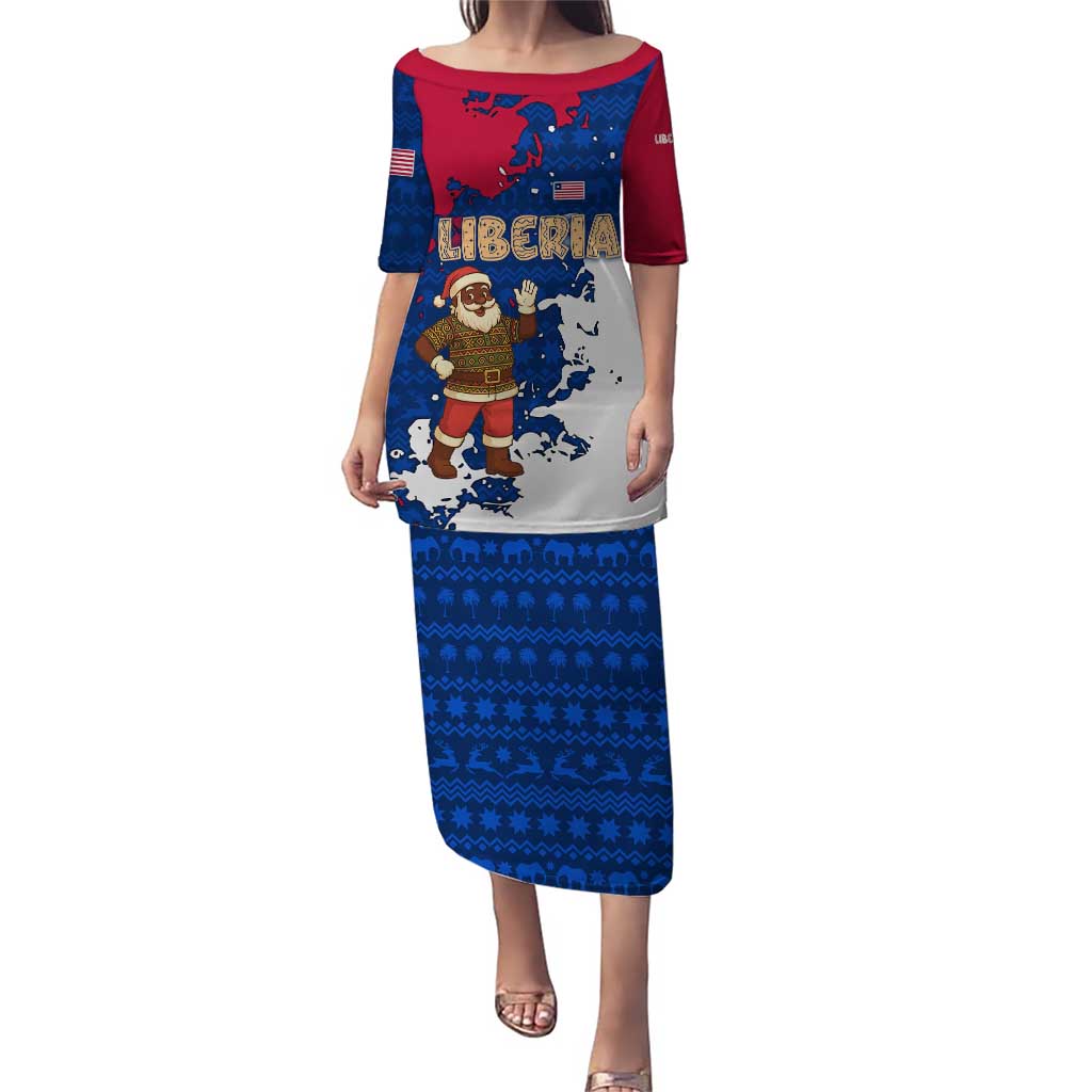 Liberia Christmas Puletasi with Santa Claus Map Graphic and Red Blue Festive - Wonder Print Shop