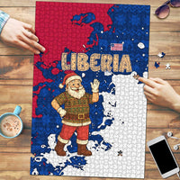 Liberia Christmas Puzzle with Santa Claus Map Graphic and Red Blue Festive - Wonder Print Shop